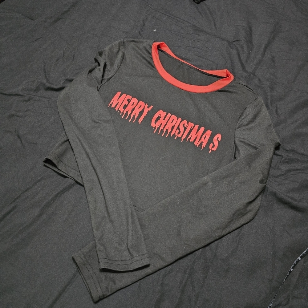 Goth Black Long Sleeve Christmas Crop